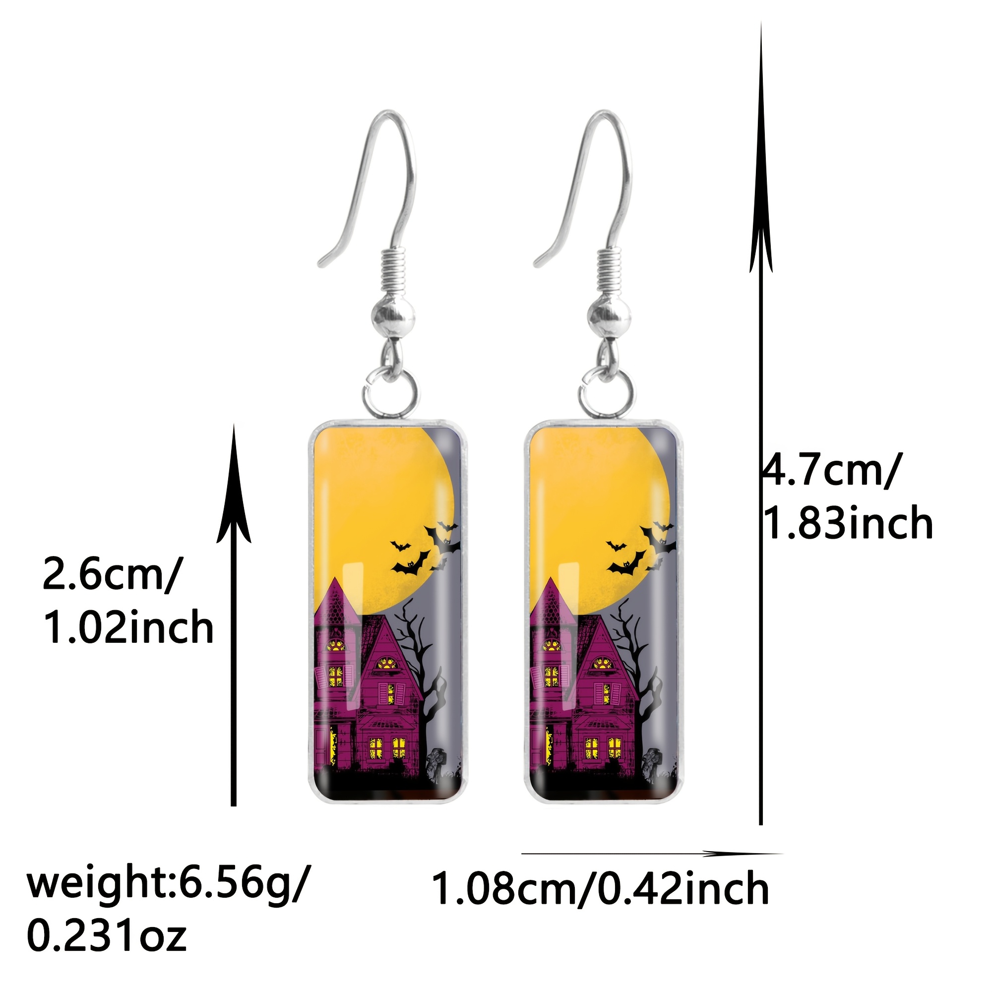 Halloween Castle Pattern Stainless Steel Long Earrings, Unisex
